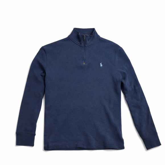 Polo Ralph Lauren Other - Polo Ralph Navy Blue Cotton Knit 1/4 Zip Mock Neck Logo Men's Sweater